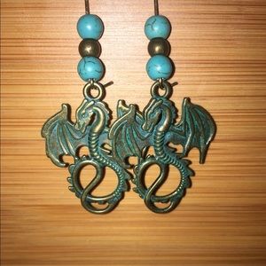 Green patina boho style earrings